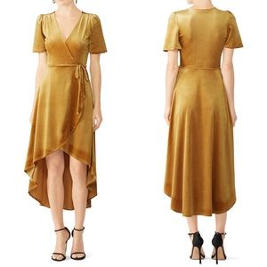 slate and willow mustard velvet wrap dress